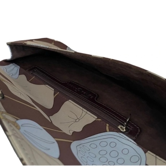 Agnes and Hoss Lotus Silk & Leather Envelope Clutch Handbag - Picture 11 of 12